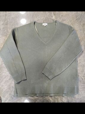 Gentle Fawn Lisbon V-Neck Waffle Knit Sweater Sage Green S Oversized
